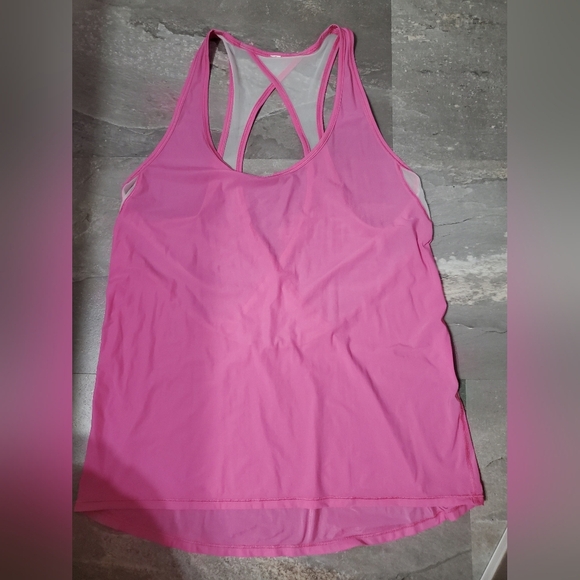 Lululemon Tranquil Tank Top. Mesh parts. Relaxed. Pink paradise, white. Size 12. - Picture 6 of 11